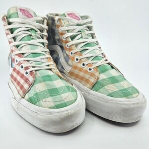 Women's Vans Sk8-Hi Tapered Gingham Block High Tops‎ Cherries Bees Cottagecore